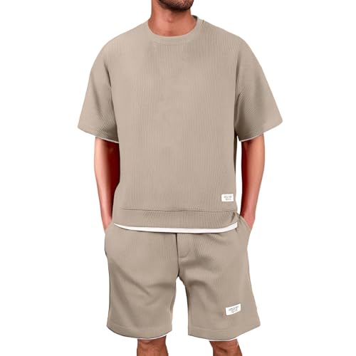 RUIRUILICO Trainingsanzug Herren Set Sommer Waffel Sportanzug 2 Teiliges Kurzarm Tshirt Und Kurze Jogginghose Einfarbig Casual Sommeranzug Fitnessanzug Outfit Freizeitanzug Tracksuit RUIRUILICO Trainingsanzug Herren Set Sommer Waffel Sportanzug 2 Teiliges Kurzarm Tshirt Und Kurze Jogginghose Einfarbig Casual Sommeranzug Fitnessanzug Outfit Freizeitanzug Tracksuit von RUIRUILICO