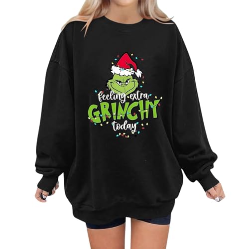 RUIRUILICO Weihnachtspullover Damen Grinch Weihnachten Pullover 3D Muster Lustig Weihnachtspulli Hässlicher Christmas Sweatshirt Rundhals Langarm Longpullover für Weihnachten Festlich Party von RUIRUILICO