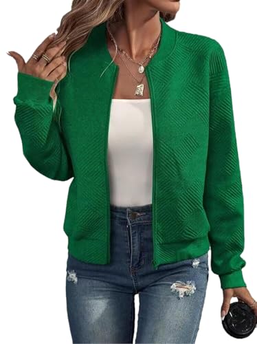 RUISHH Damen Langarm Jacke Casual Bomberjacke Baseball Jacke Reißverschluss Leichte Übergangsjacke Z-Grün XXL von RUISHH