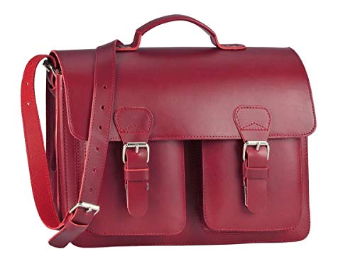 Ruitertassen Kleine Aktentasche 38cm Damen Leder Schultasche rot Lehrertasche 2 Fächer von Ruitertassen