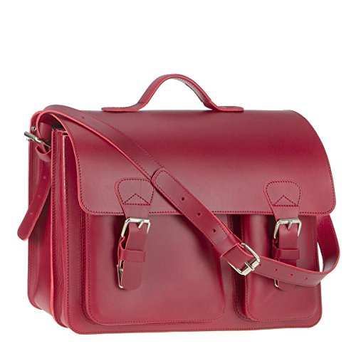 Ruitertassen Lehrertasche Leder Damen Herren Schultasche 40cm Aktentasche 2 Fächer rot von Ruitertassen