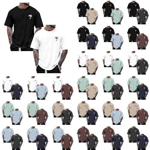 2PC Oversized Tshirt Herren Mode Lose Rundhals Kurzarm Sommer T-Shirt mit Los Angeles Grafik Kreativen Buchstaben Vintage Streetwear Baumwolle Drucken Tops Shirt Männer Sportshirts von RUITOTP