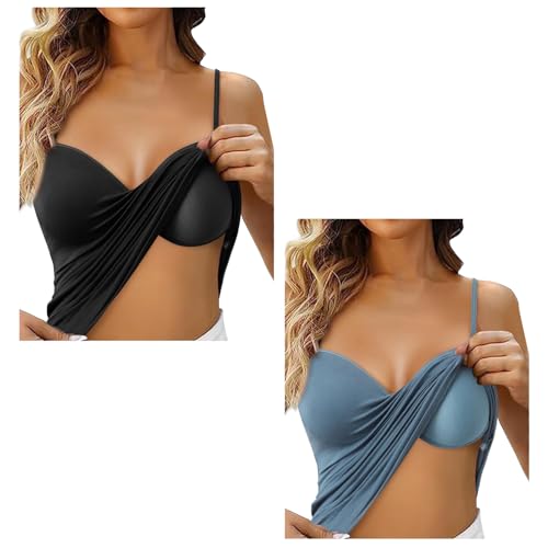 2er Pack Damen Baumwolle Tank Top mit Regal BH Unterhemd Verstellbarer breiter Riemen Camisole Basic Cami Tanks Top Damen Schwarz Baumwolle Unterhemden Lang Top mit integriertem BH Verstellbare von RUITOTP