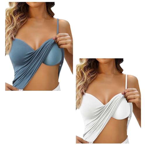 2er Pack Damen Baumwolle Tank Top mit Regal BH Unterhemd Verstellbarer breiter Riemen Camisole Basic Cami Tanks Top Damen Schwarz Baumwolle Unterhemden Lang Top mit integriertem BH Verstellbare von RUITOTP