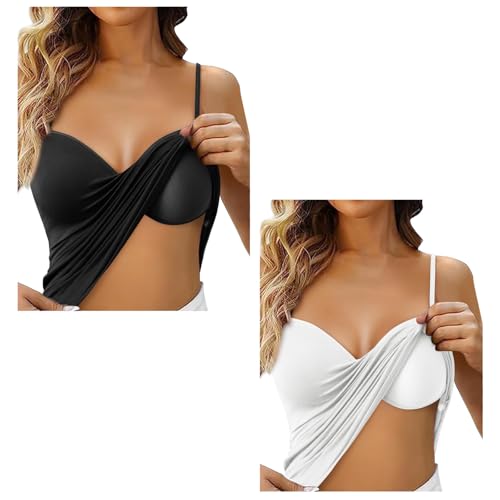 2er Pack Damen Baumwolle Tank Top mit Regal BH Unterhemd Verstellbarer breiter Riemen Camisole Basic Cami Tanks Top Damen Schwarz Baumwolle Unterhemden Lang Top mit integriertem BH Verstellbare von RUITOTP
