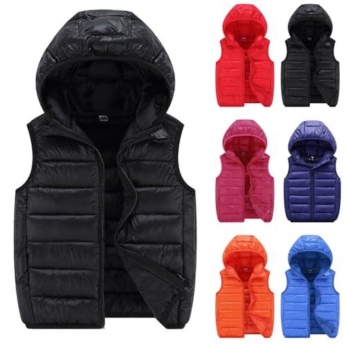 Leichte Jungen Mädchen Freien Steppweste mit Kapuze Ärmellos Winter Solide Mäntel Kapuzenjacke Weste Oberbekleidung Outfits Kleidung Weste Winddichte Jacke Reißverschluss Outwear von RUITOTP
