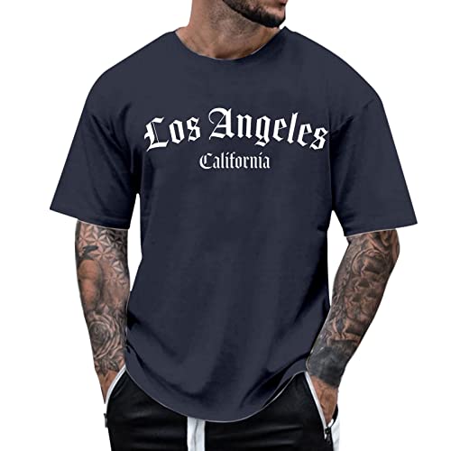 Oversized Tshirt Herren Rundhals Kurzarm Lose Sommer Oberteile Mode T-Shirt mit Los Angeles Grafik Kreativen Buchstaben Vintage Drucken Streetwear Sport Casual Lang Tops von RUITOTP