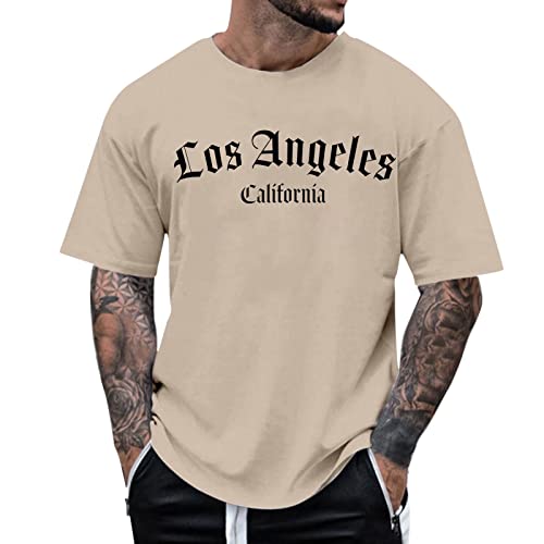 Oversized Tshirt Herren Rundhals Kurzarm Lose Sommer Oberteile Mode T-Shirt mit Los Angeles Grafik Kreativen Buchstaben Vintage Drucken Streetwear Sport Casual Lang Tops von RUITOTP