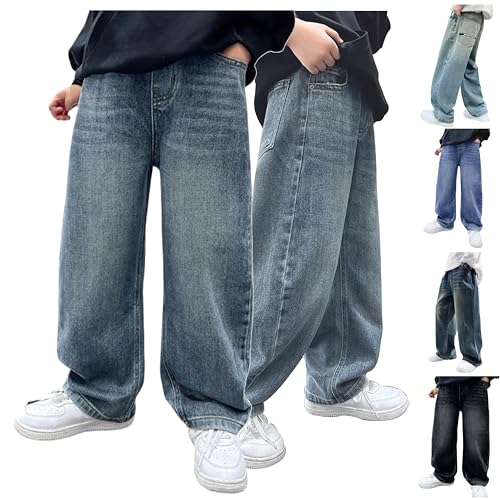 RUITOTP Baggy Jeans Jungs 164 Weites Bein Jeanshosen Rapper Kostüm Kinder Barrel Denim Hose Straight Leg Denimhose Elastischem Bund Cargo Jeans Mode Stretch Streetwear Frühling Freizeithose von RUITOTP