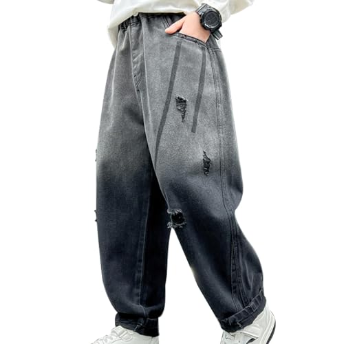 RUITOTP Baggy Jeans Jungs 164 Weites Bein Jeanshosen Rapper Kostüm Kinder Barrel Denim Hose Straight Leg Denimhose Elastischem Bund Cargo Jeans Mode Stretch Streetwear Frühling Freizeithose von RUITOTP
