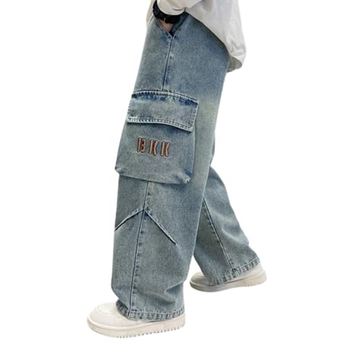 RUITOTP Baggy Jeans Jungs 164 Weites Bein Jeanshosen Rapper Kostüm Kinder Barrel Denim Hose Straight Leg Denimhose Elastischem Bund Cargo Jeans Mode Stretch Streetwear Frühling Freizeithose von RUITOTP