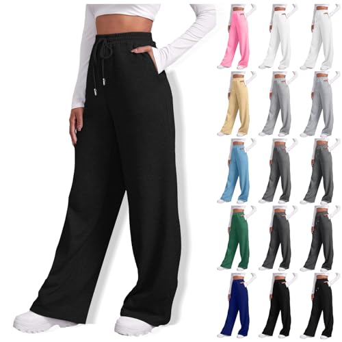 RUITOTP Damen Jogginghose High Waist Sporthose Weites Bein Sweatpants mit elastischem Bund Yogahose Trainingshose Fitness Sweathose Baggy Freizeithose mit Damen Taschen von RUITOTP
