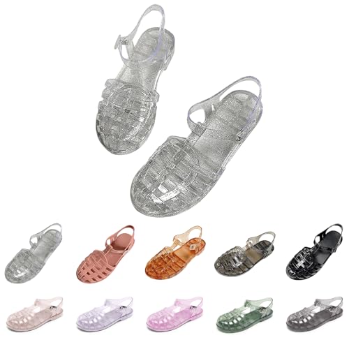 RUITOTP Damenschuhe Neue Strandschuhe Glänzende Kristall-Geleeschuhe Geschlossene Zehenschuhe Hohlsandalen Damen Freizeitschuhe Sandalen Schwarz 39 von RUITOTP