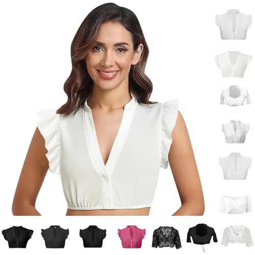 RUITOTP Dirndl Bluse Damen-Trachten Trachtenbluse Weiß Flügelärmel Dirndl Dirndlbluse Elegante Spitzenbluse Spitze Tracht Bluse Trachtenmi Hochgeschlossen Oktoberfest Kostüm von RUITOTP