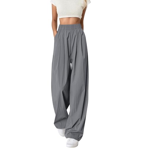 RUITOTP Hose Damen Sommer Weites Bein - Freizeithose Hight Waist Sommerhose Einfarbig Palazzo Hose Gerade Geschnitten Stoffhose Leichte Lässige Anzughose Bequeme Business-Hosen mit Taschen von RUITOTP