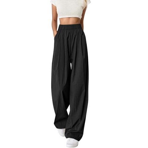 RUITOTP Hose Damen Sommer Weites Bein - Freizeithose Hight Waist Sommerhose Einfarbig Palazzo Hose Gerade Geschnitten Stoffhose Leichte Lässige Anzughose Bequeme Business-Hosen mit Taschen von RUITOTP