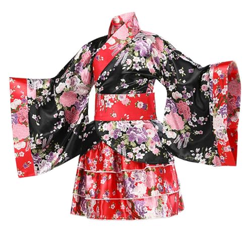 RUITOTP Kimono Mädchen Kinder Yukata JahrgangStil Kimono Traditionell Kleidung Seide Stoff Robe Hochzeitskleidung Party Performance Kleid Satin Kimono Kleid Kimono Morgenmantel Kinder von RUITOTP