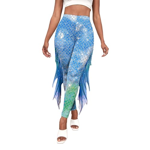 RUITOTP Meerjungfrau Kostüm Damen Meerjungfrau Leggings,Damen Leggings Mermaid Meerjungfrau,Glanz Leggings Fisch Schuppen Scale,für Faschingskostüm Karneval Kostüm von RUITOTP