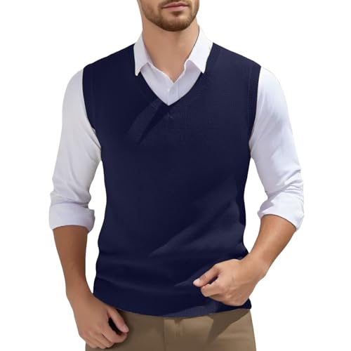 RUITOTP Pullunder Herren Ärmellose Strickweste V-Ausschnitt Strick Pullover Weste Winter Einfarbig Sleeveless Strickpullover für Männer Lässige Feinstrick Pulloverwestee für Klassische Gentleman von RUITOTP