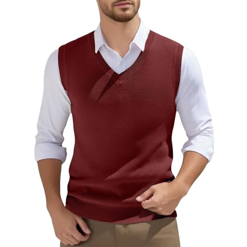 RUITOTP Pullunder Herren Ärmellose Strickweste V-Ausschnitt Strick Pullover Weste Winter Einfarbig Sleeveless Strickpullover für Männer Lässige Feinstrick Pulloverwestee für Klassische Gentleman von RUITOTP