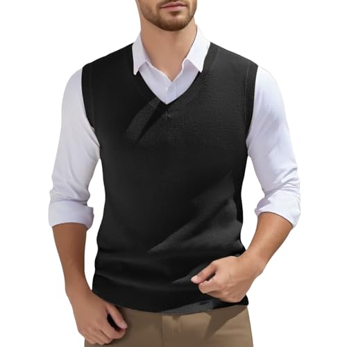 RUITOTP Pullunder Herren Ärmellose Strickweste V-Ausschnitt Strick Pullover Weste Winter Einfarbig Sleeveless Strickpullover für Männer Lässige Feinstrick Pulloverwestee für Klassische Gentleman von RUITOTP