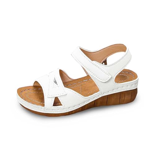 RUITOTP Schuhe Breite Füße Damen Mode Frühling Sommer Damen Sandalen Mittlerer Absatz Keilabsatz Offene Spitze Atmungsaktiver und bequemer elastischer Gürtel Solider römischer Stil Luftpolster von RUITOTP