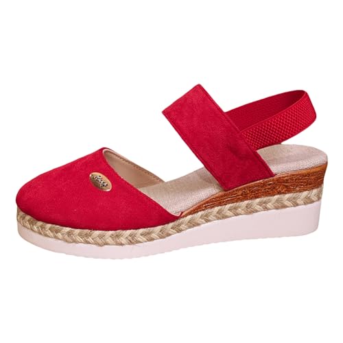 RUITOTP Schuhe Breite Füße Damen Mode Frühling Sommer Damen Sandalen Mittlerer Absatz Keilabsatz Offene Spitze Atmungsaktiver und bequemer elastischer Gürtel Solider römischer Stil Luftpolster von RUITOTP