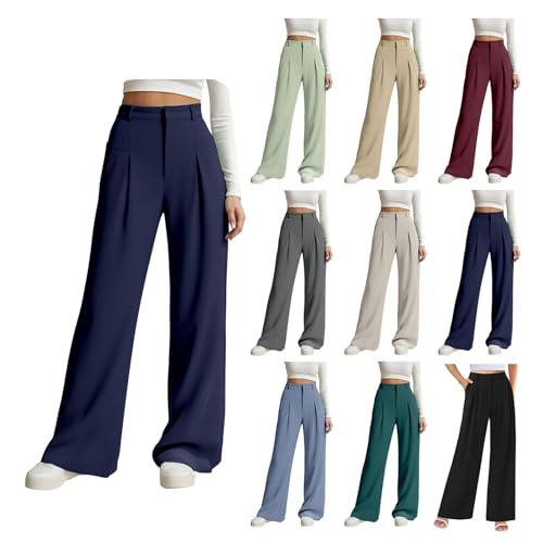 RUITOTP Stoffhose Anzughose Damen Elegant Locker Palazzo Hose Sommerhosen Bequeme Weite Business Hosen Freizeithose Lässig Locker Leichte Dehnbar Lounge Hose Mit Taschen von RUITOTP