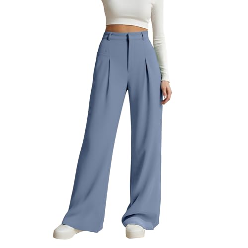 RUITOTP Stoffhose Anzughose Damen Elegant Locker Palazzo Hose Sommerhosen Bequeme Weite Business Hosen Freizeithose Lässig Locker Leichte Dehnbar Lounge Hose Mit Taschen von RUITOTP