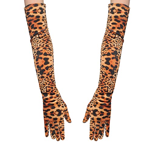 RUIXIA Damen Ellenbogen Lang Handschuhe mit Leopard Zebra Print Vintage Abendhandschuhe Samthandschuhe Druck Lang Volle Finger Handschuhe zur Party Abendkostümkleid von RUIXIA