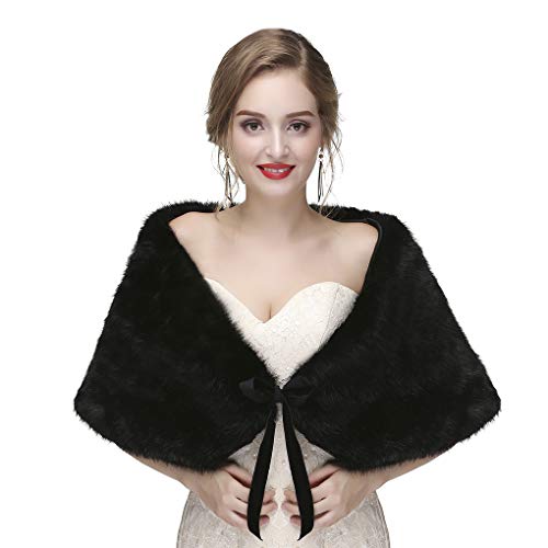 RUIXIA Damen Kunstpelz Schals und Wraps Braut Pelz Wedding Shawls Warm Schal Stola Brautzusatz Hochzeit Abend Brautschal Brautstola Brautjacke Cape für Frauen Braut Brautjungfern Wraps und Tücher von RUIXIA