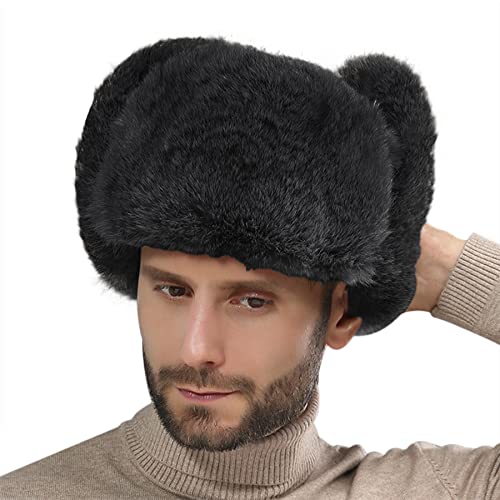 RUIXIA Männer Russische Mütze Winter Hats Faux Kaninchenfell Cap Lei Feng Hut Thermomütze mit Ohrenklappen & Mundabdeckung Warme Mode Pilotenmütze Fliegermütze von RUIXIA