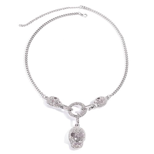 RUIXIA Silberne Unisex Totenkopf Halskette mit Anhänger, Vintage Punk Hip Hop Style, Gothic Totenkopf Halskette Schmuck, Punk Rock Kristall Vintage Schmuck Geschenk von RUIXIA