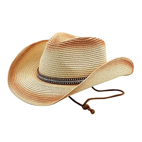 Strohhut Herren Panamahut Cowboyhut Stroh Sommerhut Westernhut Faltbarer Panamahut mit Kinnriemen Breite Krempe Sonnenhut Anti-UV Sonnenschutz Strandhut Sommerhut Strohkappe von RUIXIA