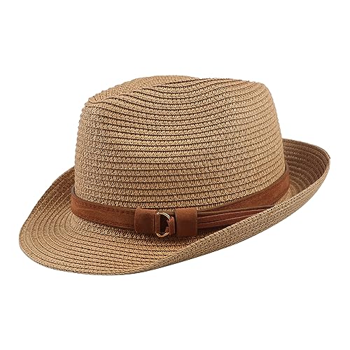 Strohhut Herren Panamahut Cowboyhut Stroh Sommerhut Westernhut Faltbarer Panamahut mit Kinnriemen Breite Krempe Sonnenhut Anti-UV Sonnenschutz Strandhut Sommerhut Strohkappe von RUIXIA