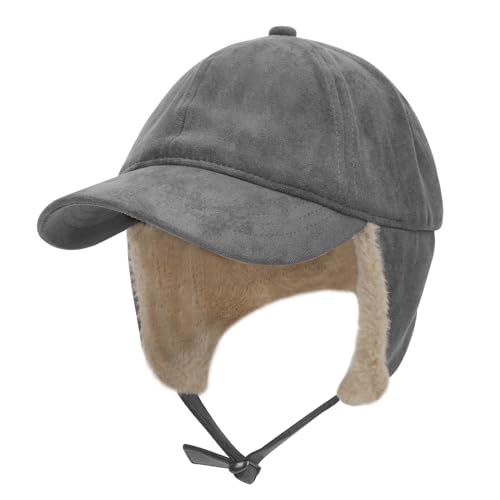 Winter Baseball Mütze Schirmmütze Basecap Strickmütze mit Verstellbar Ohrenklappe Wollmütze Winterkappe Hip Hop Hut Warme Winddicht Mütze Kappe Snapback Cap Ohrenschutz Sport von RUIXIA