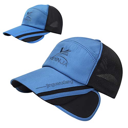 Baseball Cap Kappe Baseballmütze Sommer Sonnenhut Breathable Mesh Schnelltrockender UV-Schutz Sonnenschutzkappe Verstellbar Sporthut für Herren und Damen (Blau mit Seitensonnenblenden, One size) von RUIXIB