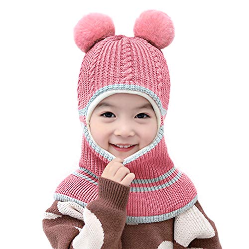 RUIXIB Baby Hüte Wintermütze mit Schal Strickmütze Ohren Schalmütze Warm Haube Kapuze Mütze Beanie Hut mit Niedlich Bommel Winter Schlupfmütze für Jungen Mädchen 2-6 Jahre von RUIXIB