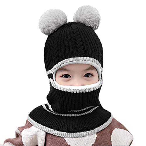 RUIXIB Baby Hüte Wintermütze mit Schal Strickmütze Ohren Schalmütze Warm Haube Kapuze Mütze Beanie Hut mit Niedlich Bommel Winter Schlupfmütze für Jungen Mädchen 2-6 Jahre von RUIXIB