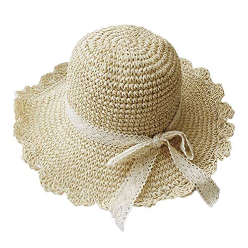 RUIXIB Damen faltender Strohhut Sonnenhut Strandhut Sommer-Faltbar Spitzenbogen Visier mit weitem Saum von RUIXIB