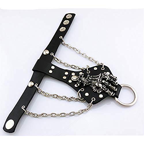 RUIXIB Herren Kreativ Ring Armband Persönlichkeit Schmuck mit Kette und Nieten aus PU Leder Kostüm Zubehör Rock Hip-Hop Punk Gothic Stil für Cosplay Halloween Armband Bühne Show von RUIXIB