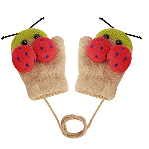 RUIXIB Kinder Handschuhe Strickhandschuhe Winter Baby Fausthandschuhe Niedlich Karikatur Marienkäfer Vollfinger Halshandschuhe Outdoor Warme Fäustlinge Kinderhandschuhe für 1-5 Jahre von RUIXIB