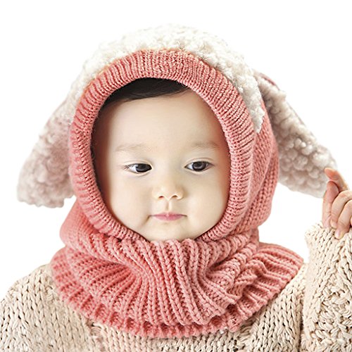 Winter Baby Mütze Schal Set, Unisex Strickmütze Schalmütze Wintermütze Cartoons Tier Welpe Hüte Warme Verdicken Earflap Kappe Haube Kapuze Schal für Jungen Mädchen 6-48 Monate von RUIXIB