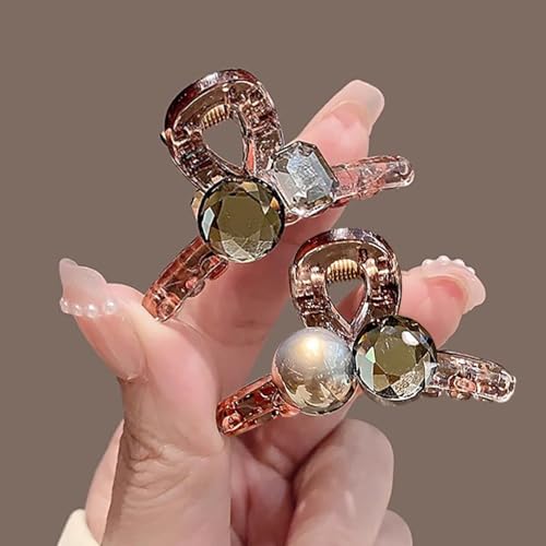 2 Stück Kleine Haarklammern Glitzer Strasssteine Perlen Haarklammern Frauen Haarspangen Damen dünnes Haar Kunststoff Haarspange Mädchen Haarclips Small Claw Clip Hair Accessories Women Hair Clip von RUIYDZ