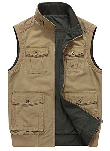 Herren Gute Qualität Outdoor Westen Gilets Vest Draussen Mehrfachtaschen Ärmellose Jacke Angeln Jagd Schießen Übergangsjacke (Khaki, EU M/Asia XXL) von RUIYUNS