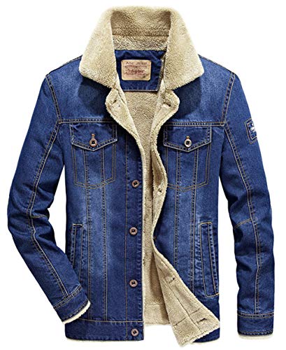 RUIYUNS Jeansjacke Herren Mantel Plus Winter Denim Jacket Gefütterte Jeans Jacke mit Fell Mantel Warme Winterjacke (X-Large, Hellblau) von RUIYUNS
