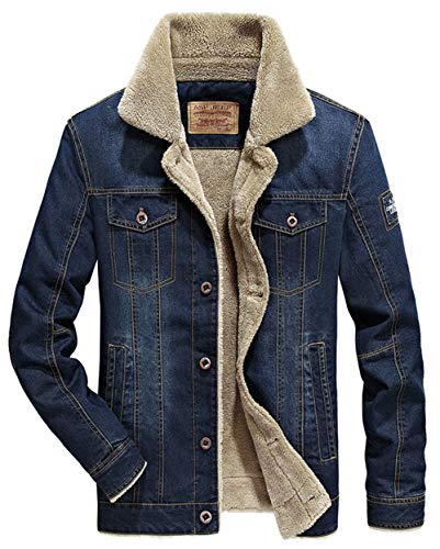 Jeansjacke Herren Mantel Plus Winter Denim Jacket Gefütterte Jeans Jacke mit Fell Mantel Warme Winterjacke (XX-Large, Blau) von RUIYUNS