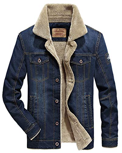 RUIYUNS Jeansjacke Herren Mantel Plus Winter Denim Jacket Gefütterte Jeans Jacke mit Fell Mantel Warme Winterjacke (XX-Large, Blau) von RUIYUNS