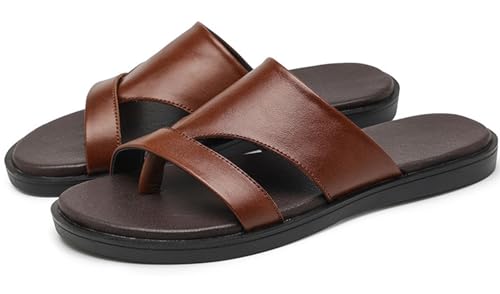 RUIZE Fußkorrektur Hausschuhe für Männer, Casual PU leichte orthopädische Sandalen, stilvolle leichte Strand Bunion Walking Flip Flops,Braun,38 von RUIZE