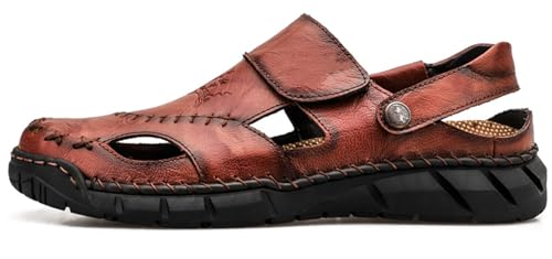 Herren Ledersandalen,Herren Sandalen mit geschlossener Zehe Atmungsaktive Anti-Rutsch Slipper,Sommer Atmungsaktive Strand Wanderschuhe Slipper,Rot,38 von RUIZE